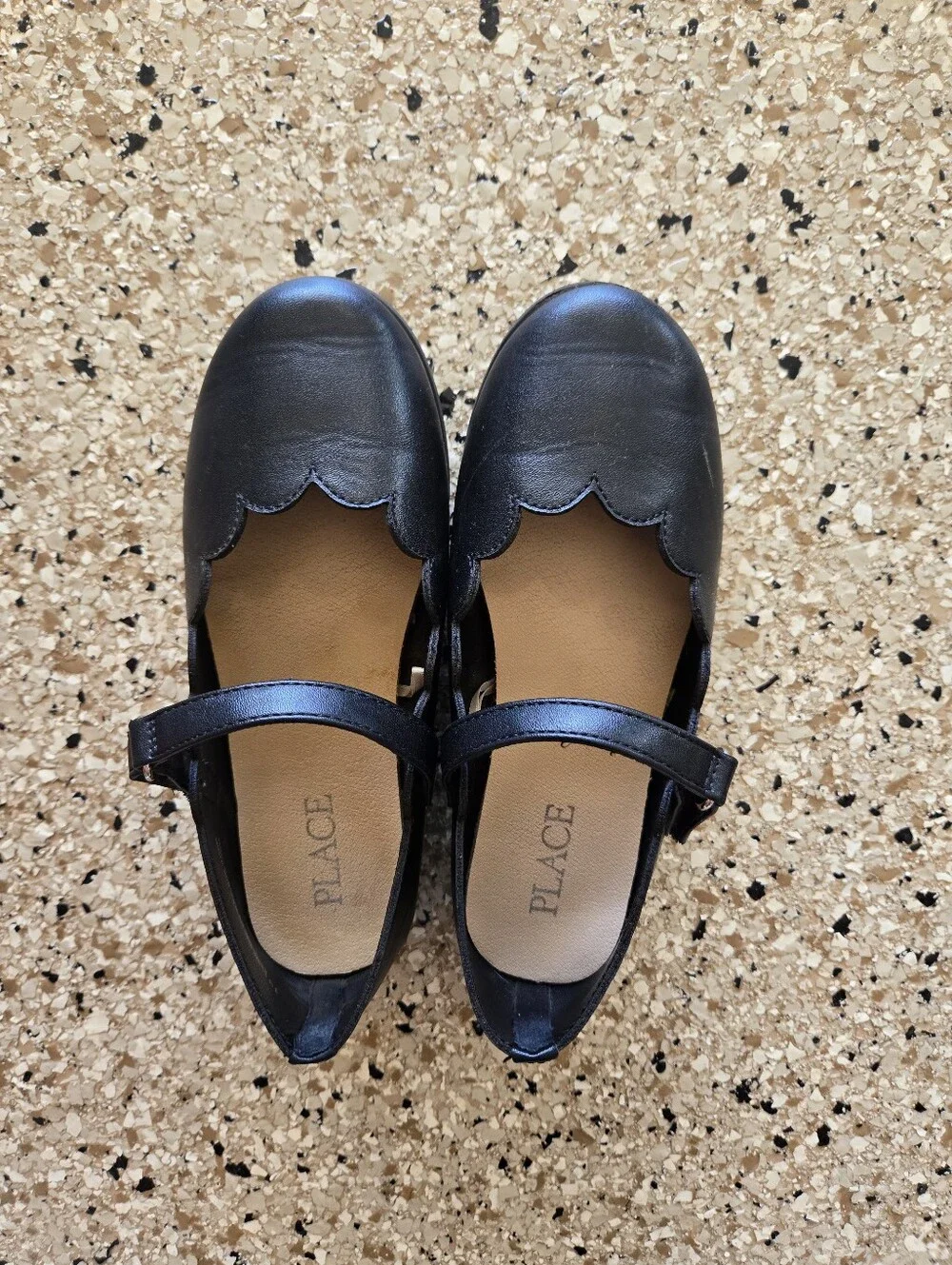 PLACE Black Scalloped Mary Jane Flats
